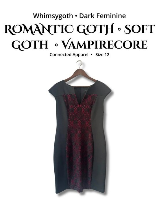 connected apparel Dresses & Skirts - Whimsigoth Romantic Lace Sheath Dress | Black Vampire Corp Goth Y2K Style 12